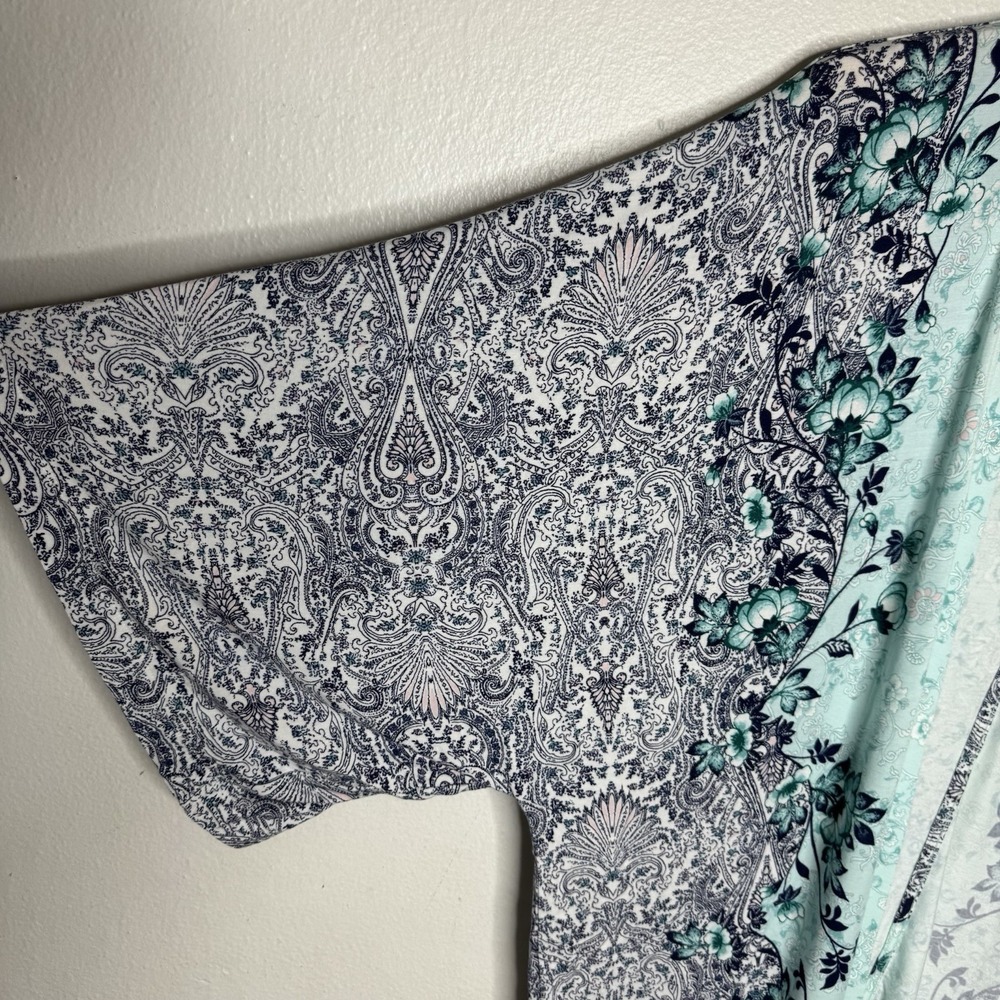 Soma Short Kimono Robe Women's Medium Blue Floral Open Front Rayon Cardigan - Picture 3 of 9